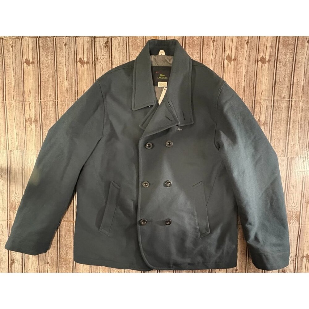 Lacoste double breasted quilted lined Pea Coat sz 56 / 7 US 2XL color Teal $395